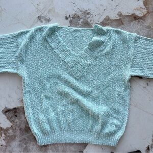 Light Blue Knit V-Neck Women's Sweater